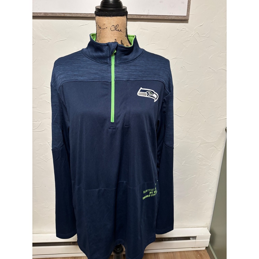 NFL Team Apparel Seattle Seahawks Navy Blue Quarter Zip Pullover Large NWT